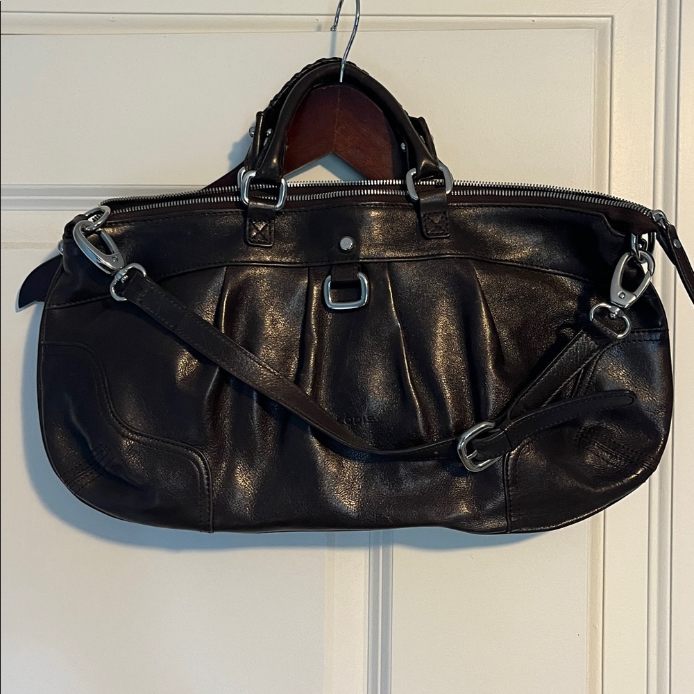 Lodis Dark Brown Leather Handbag with Silver Accents